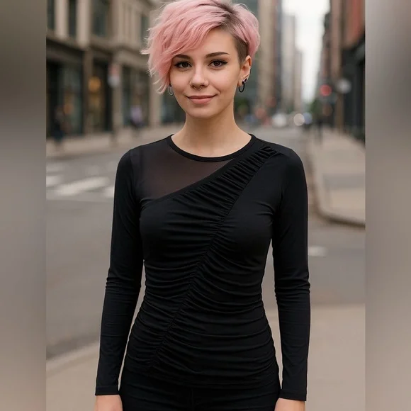 Circus NY Ruched Top Whimsigoth Fairygrunge Goth Emo Black Sheer‎ Mesh 90s Y2K M - Picture 2 of 16